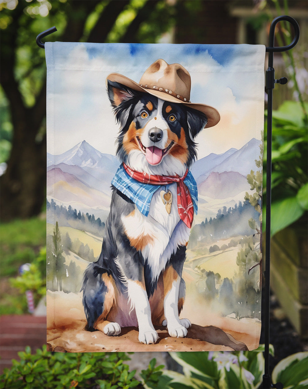 Australian Shepherd Cowboy Welcome Garden Flag