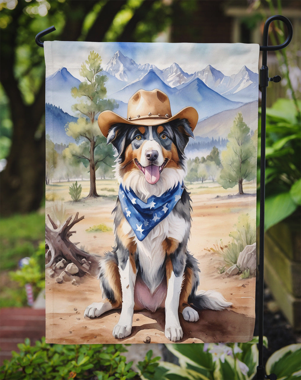 Australian Shepherd Cowboy Welcome Garden Flag