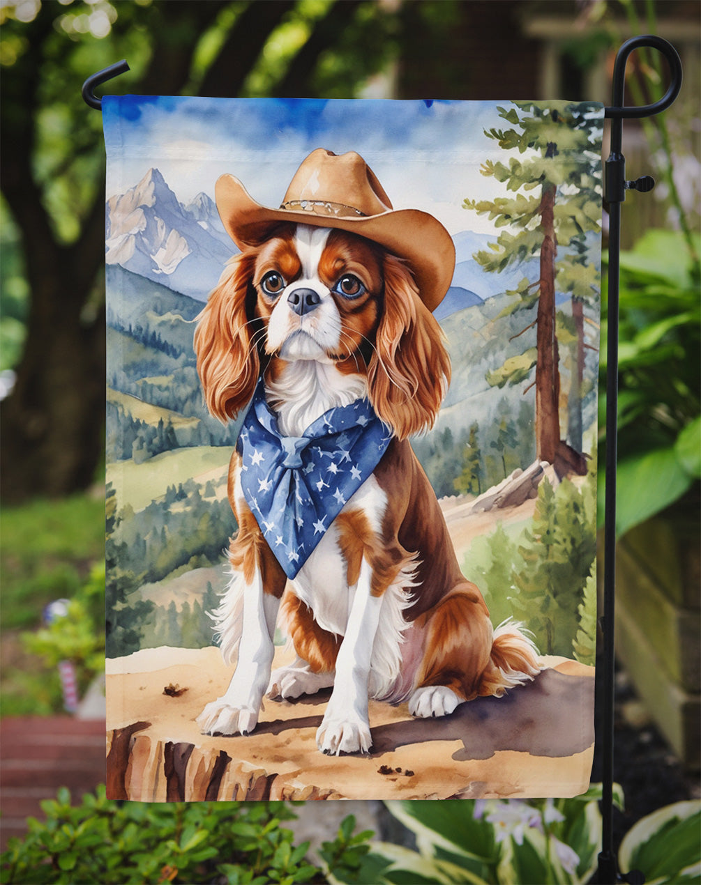 Cavalier Spaniel Cowboy Welcome Garden Flag