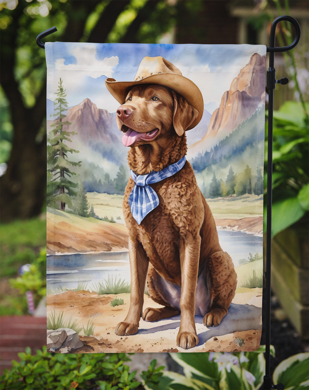 Chesapeake Bay Retriever Cowboy Welcome Garden Flag