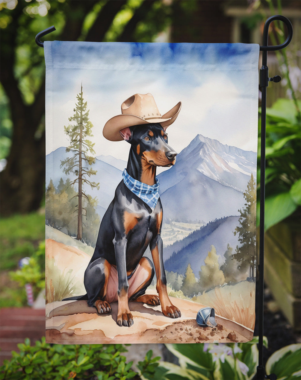 Doberman Pinscher Cowboy Welcome Garden Flag