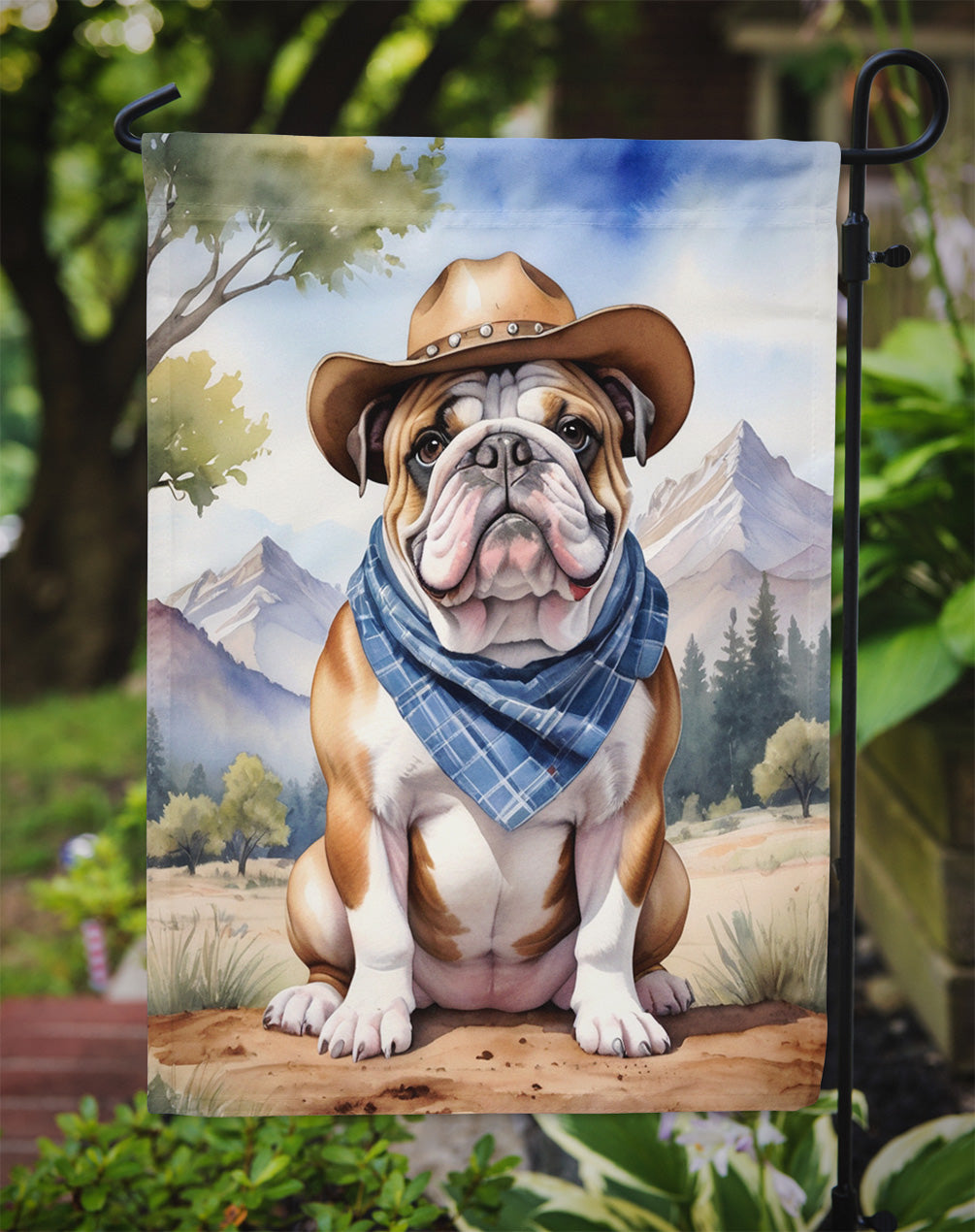 English Bulldog Cowboy Welcome Garden Flag