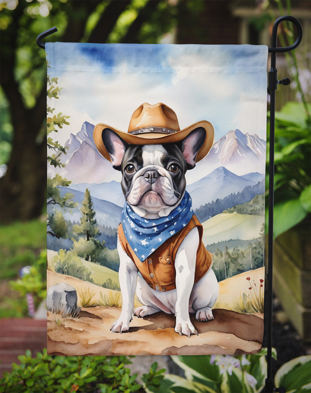 French Bulldog Cowboy Welcome Garden Flag