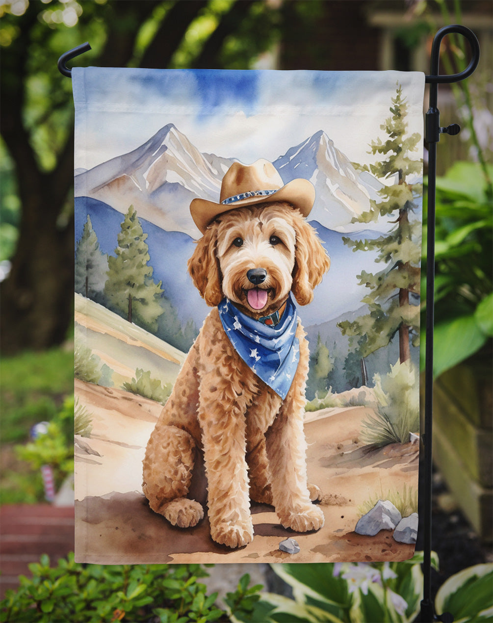 Goldendoodle Cowboy Welcome Garden Flag