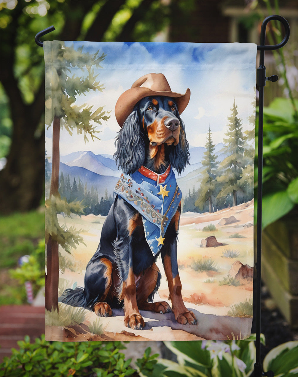 Gordon Setter Cowboy Welcome Garden Flag