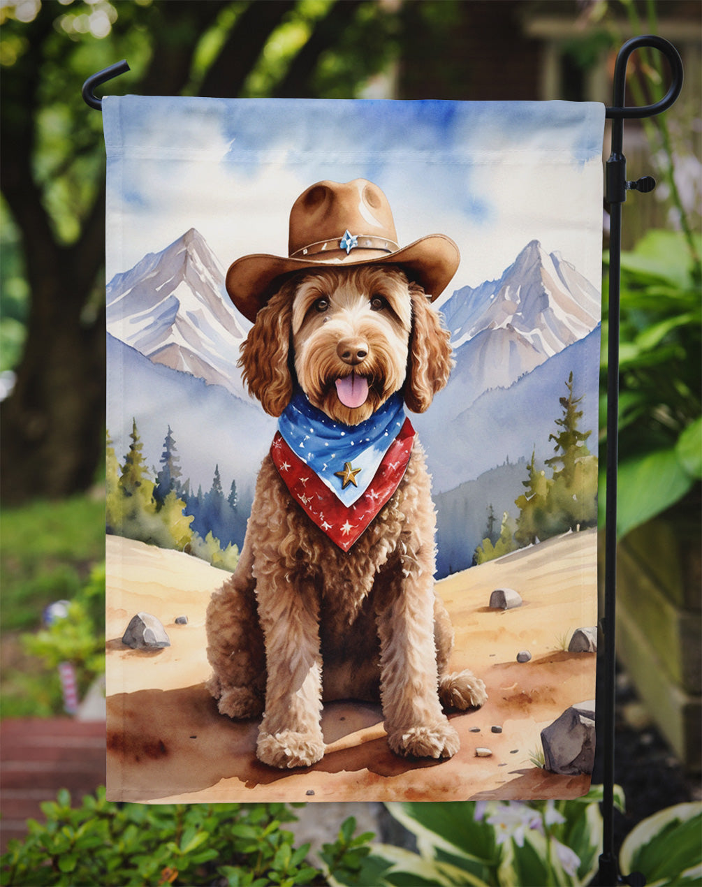 Labradoodle Cowboy Welcome Garden Flag