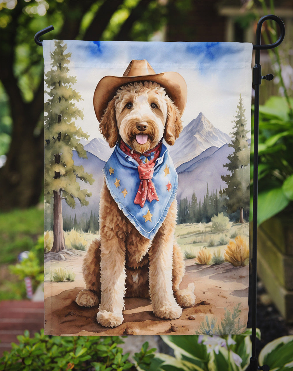 Labradoodle Cowboy Welcome Garden Flag
