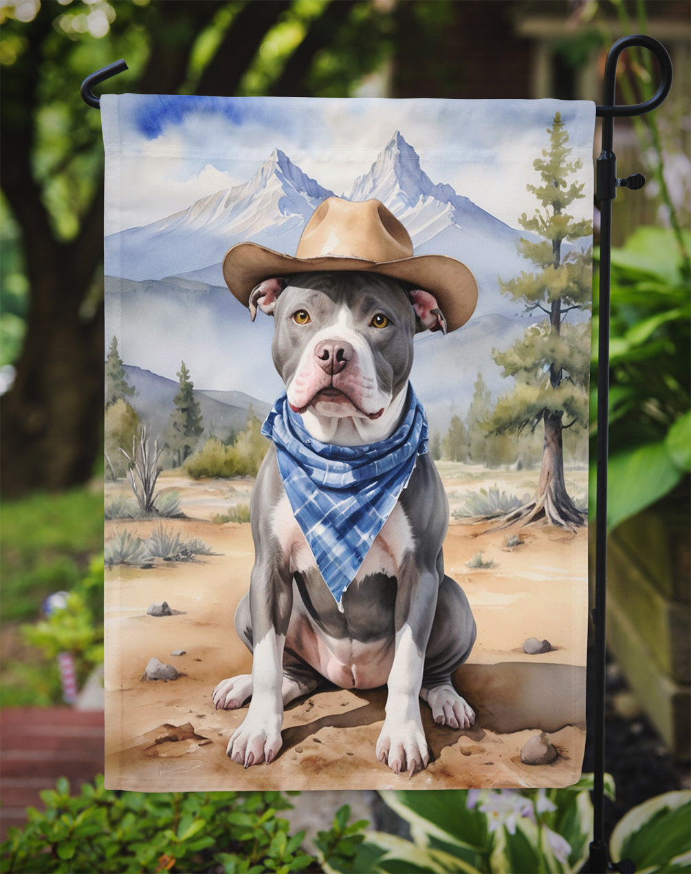 Pit Bull Terrier Cowboy Welcome Garden Flag