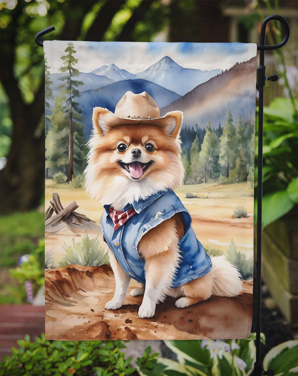 Pomeranian Cowboy Welcome Garden Flag