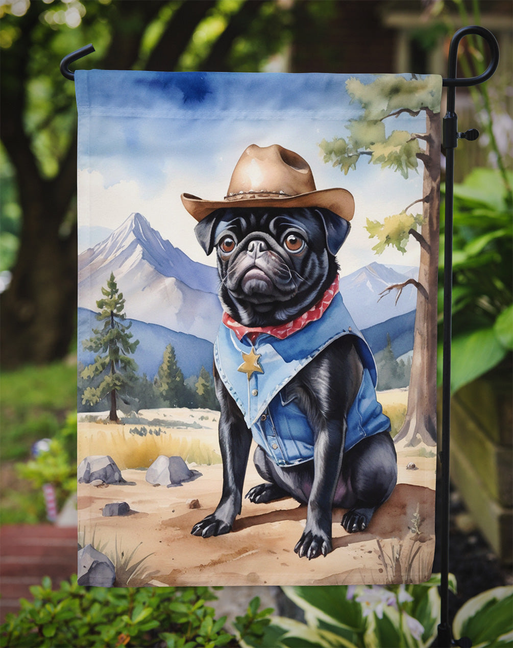 Pug Cowboy Welcome Garden Flag