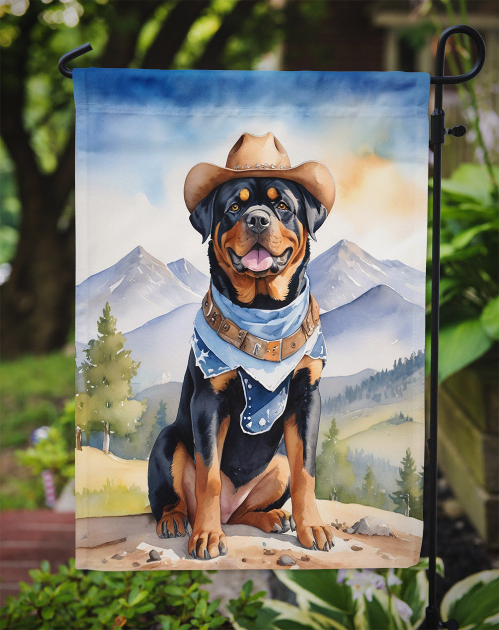 Rottweiler Cowboy Welcome Garden Flag