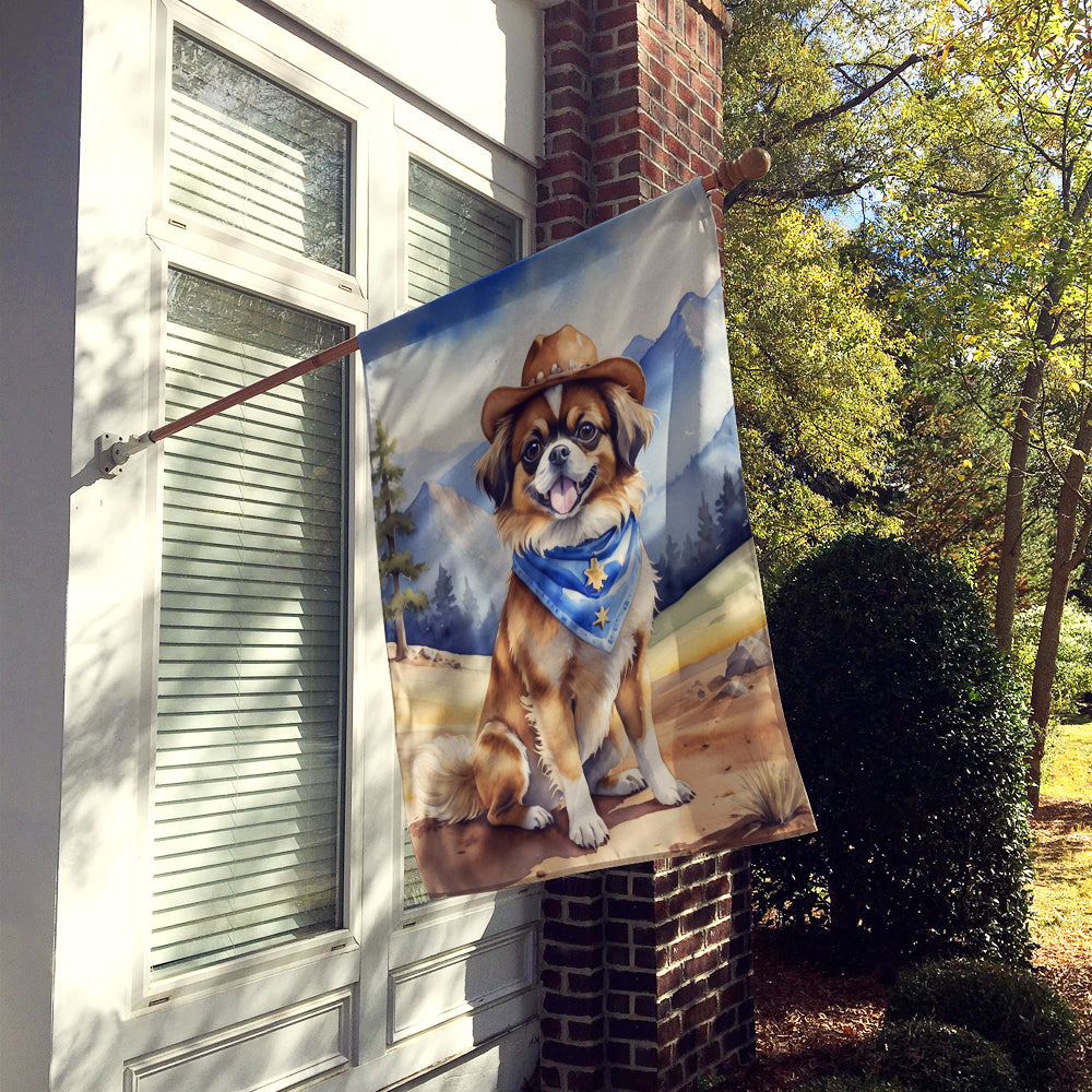 Tibetan Spaniel Cowboy Welcome House Flag