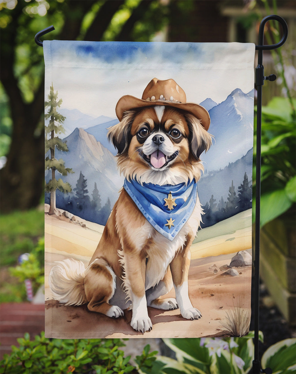 Tibetan Spaniel Cowboy Welcome Garden Flag