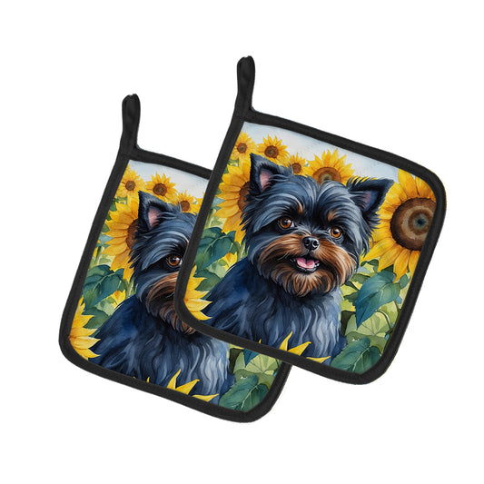 Buy this Affenpinscher in Sunflowers Pair of Pot Holders