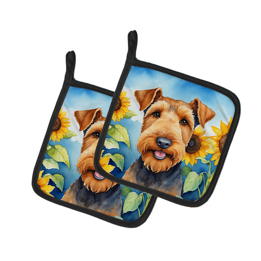 Buy this Airedale Terrier in Sunflowers Pair of Pot Holders