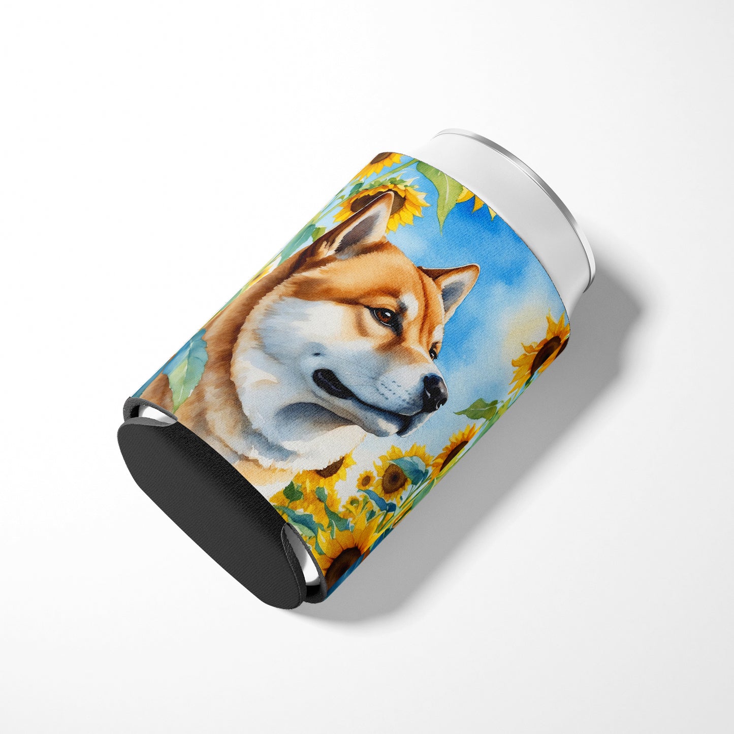 Akita in Sunflowers Can or Bottle Hugger