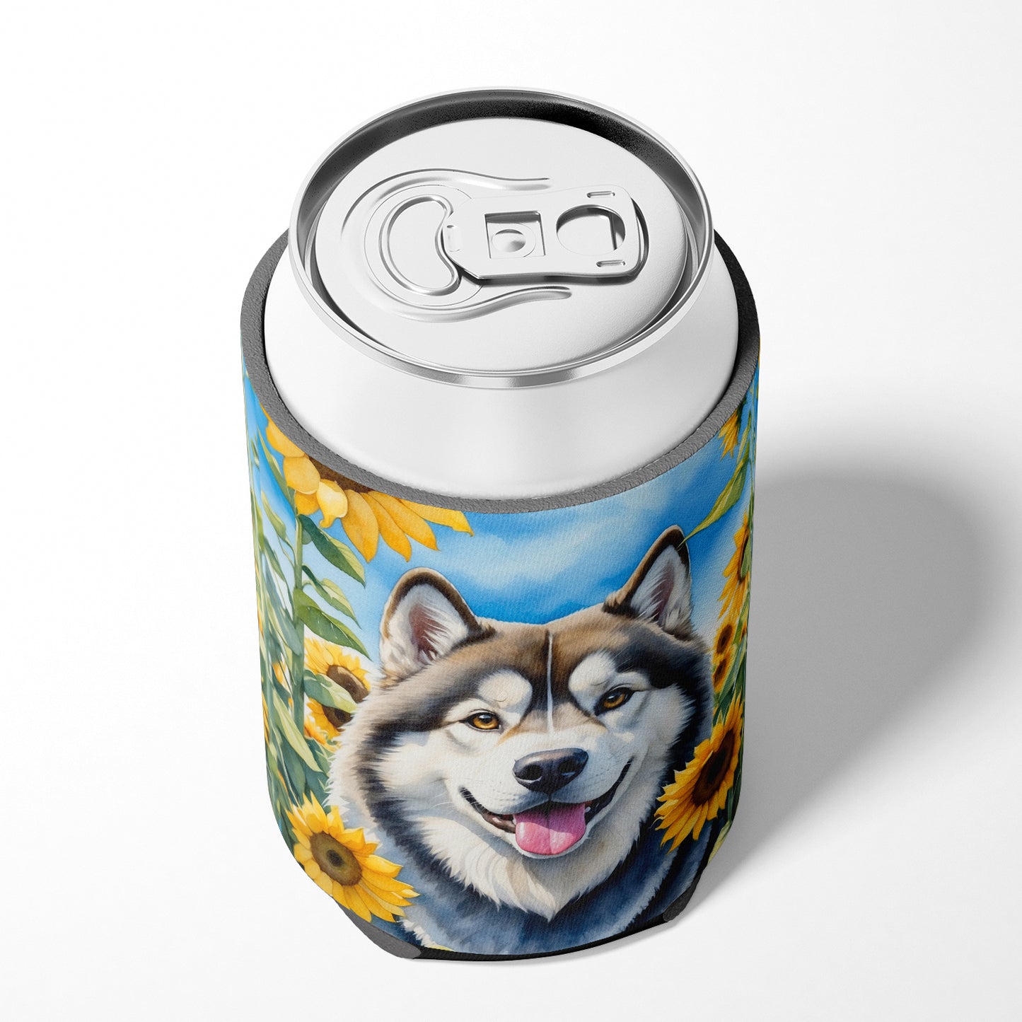 Alaskan Malamute in Sunflowers Can or Bottle Hugger