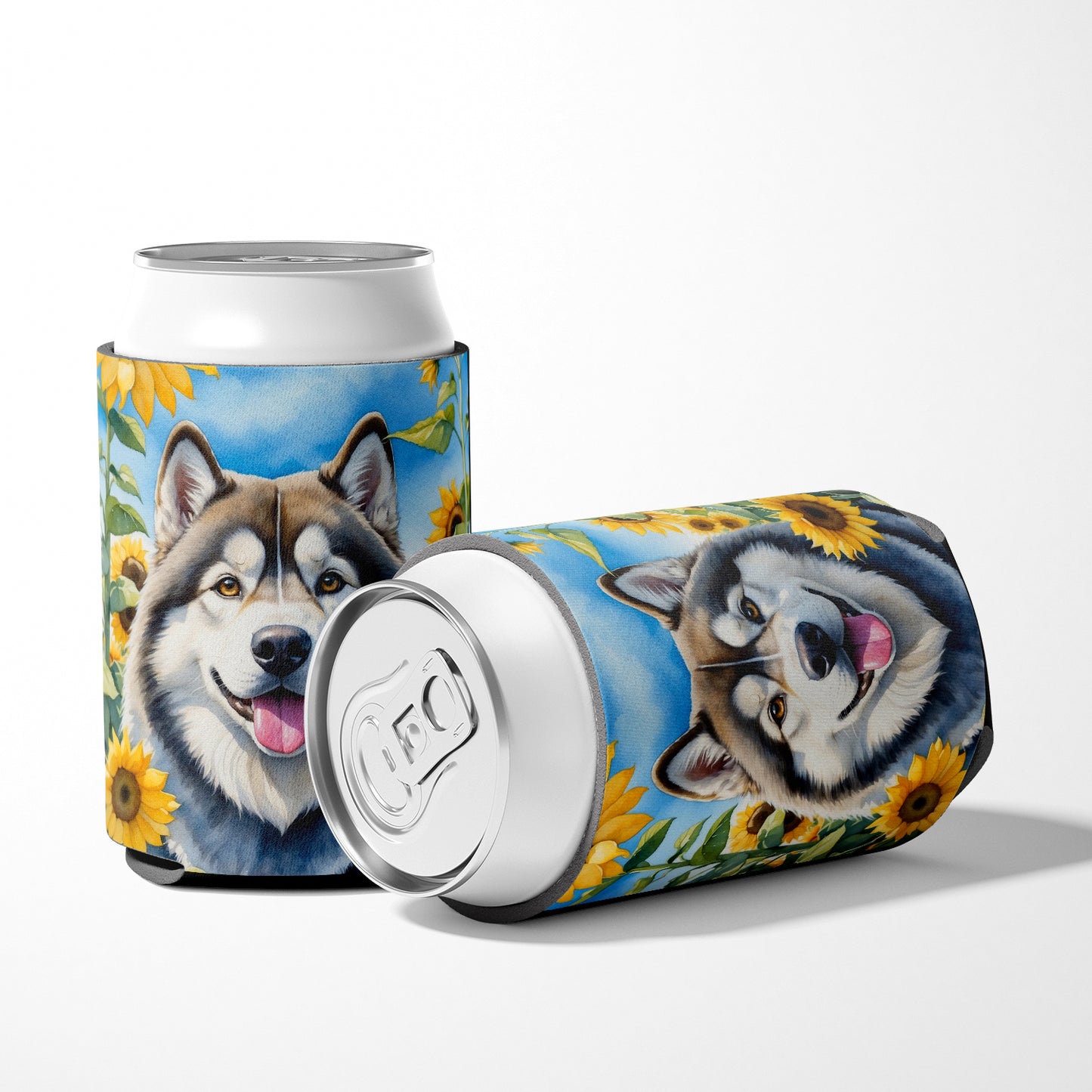 Alaskan Malamute in Sunflowers Can or Bottle Hugger