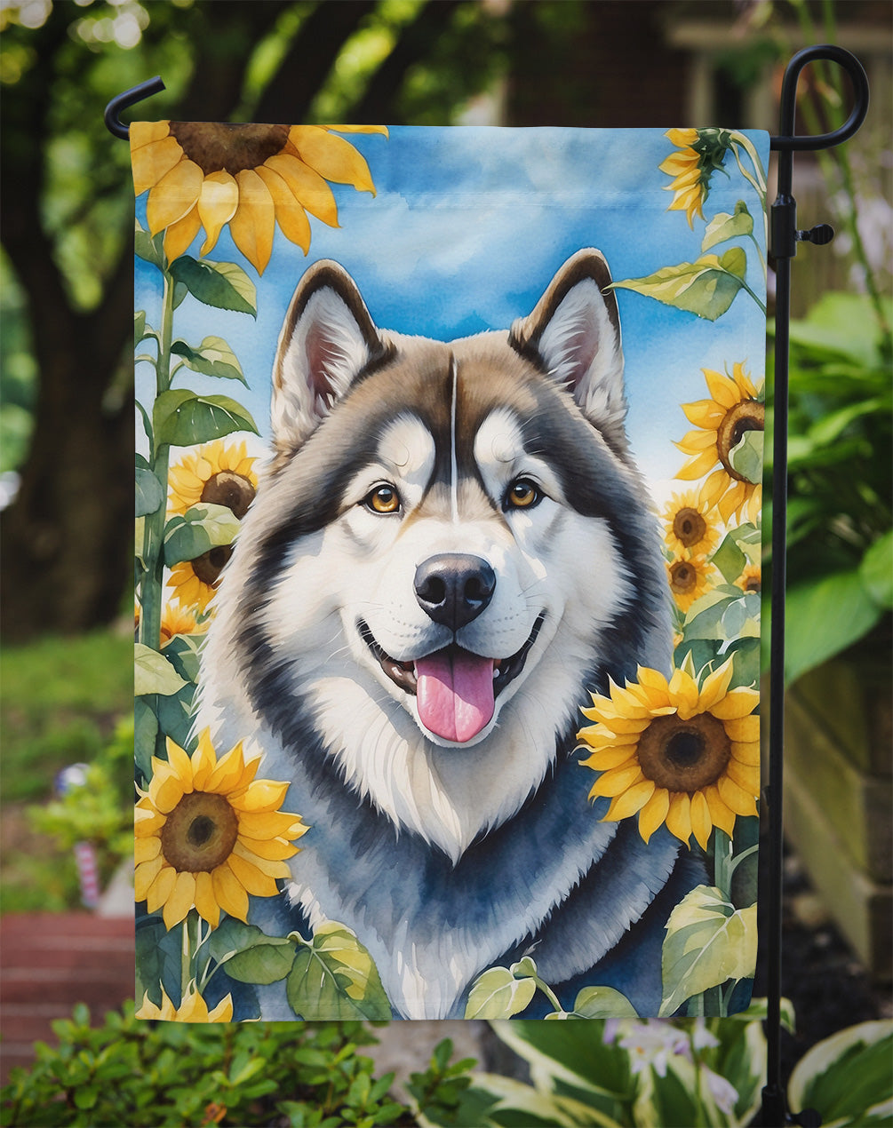 Alaskan Malamute in Sunflowers Garden Flag