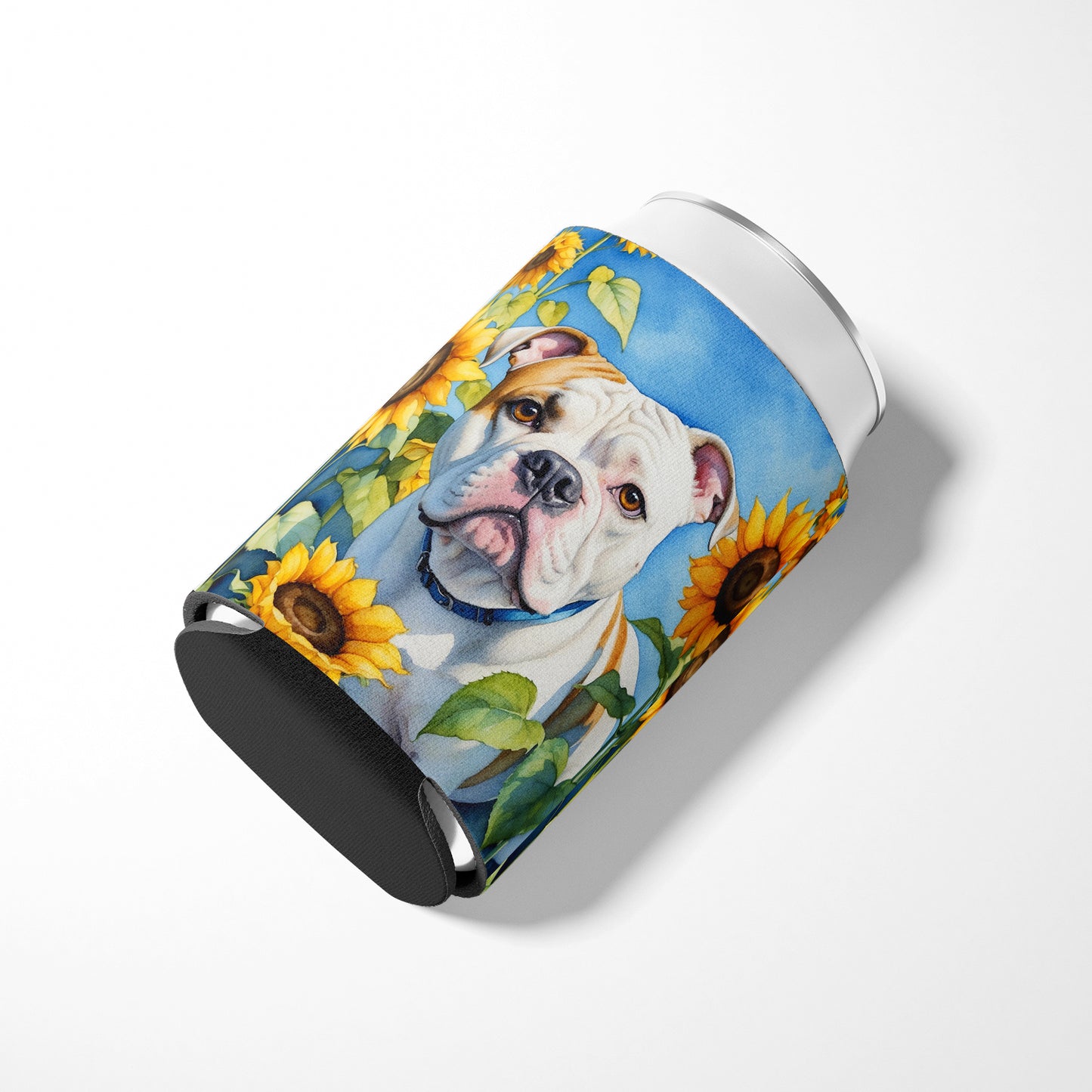 American Bulldog in Sunflowers Can or Bottle Hugger