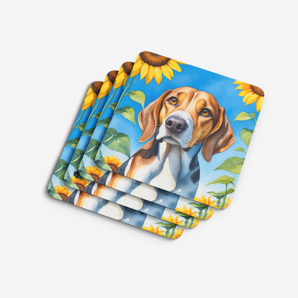 American Foxhound in Sunflowers Foam Coasters