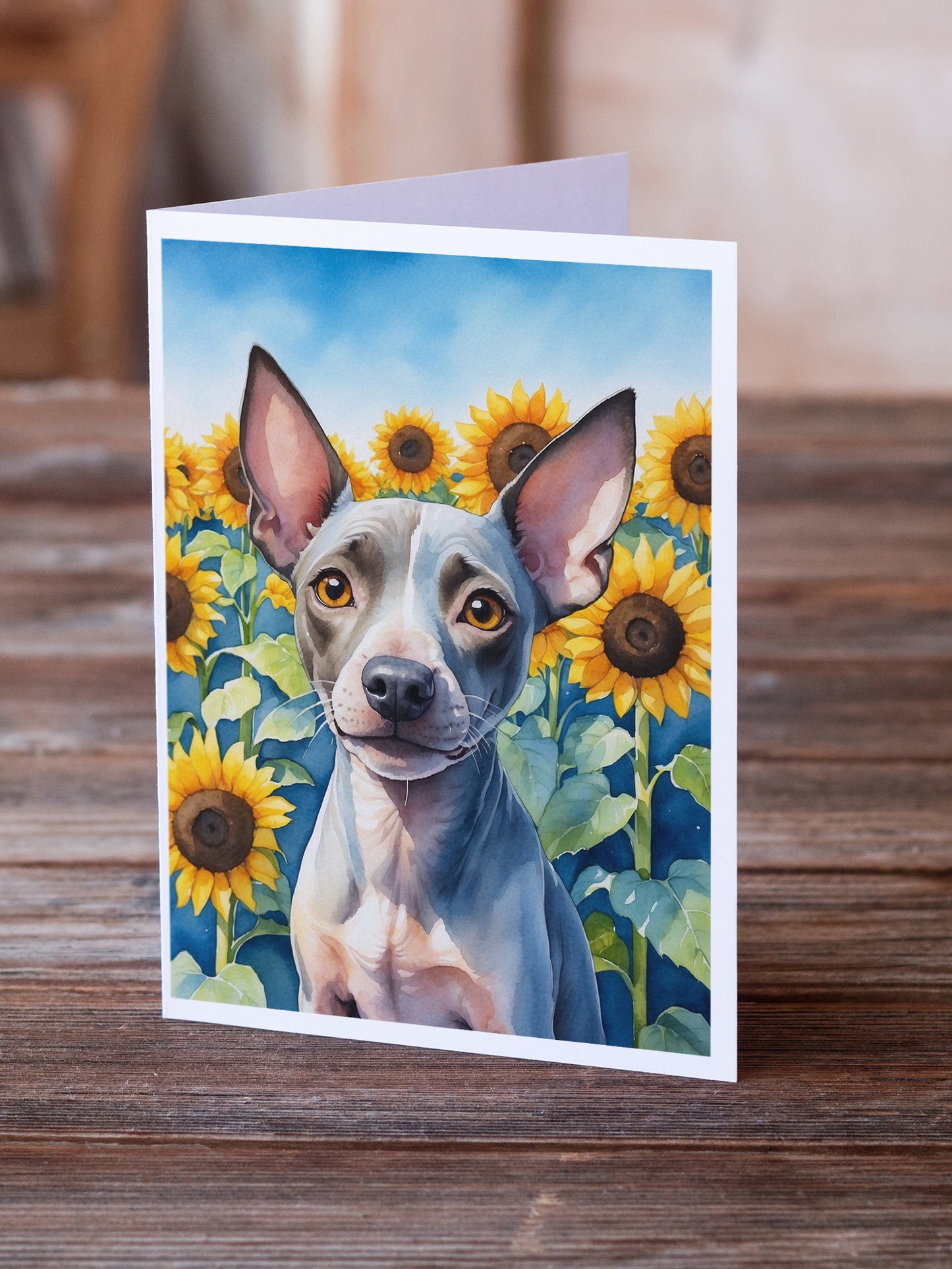 American Hairless Terrier in Sunflowers Greeting Cards Pack of 8