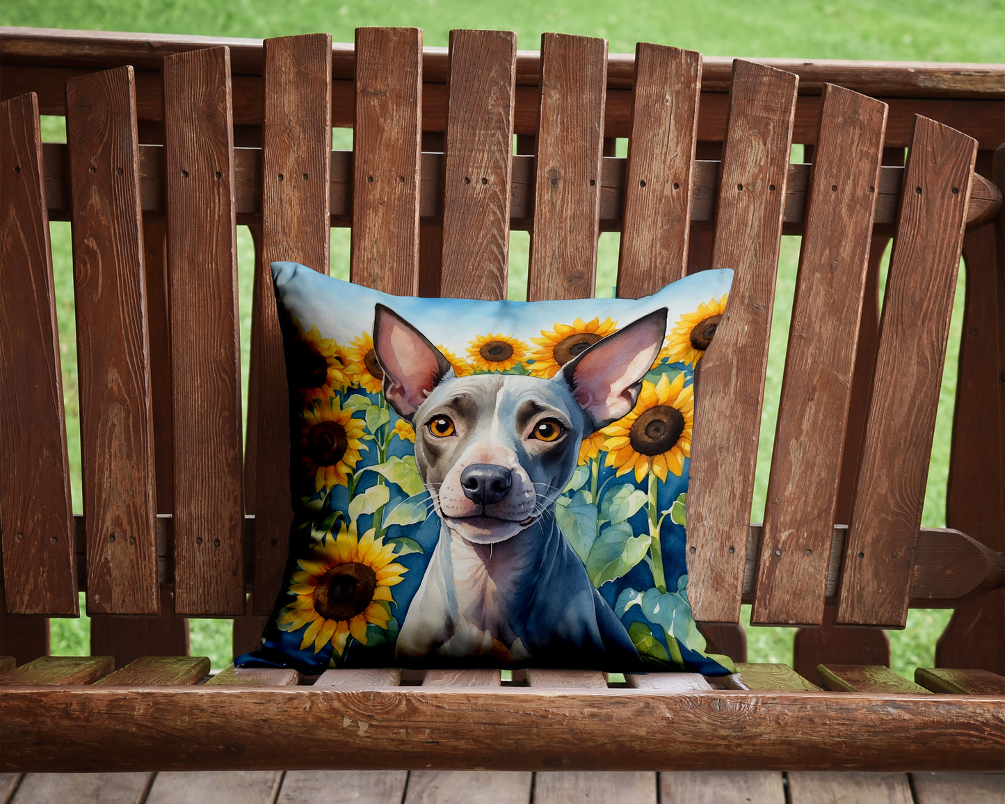 American Hairless Terrier in Sunflowers Throw Pillow