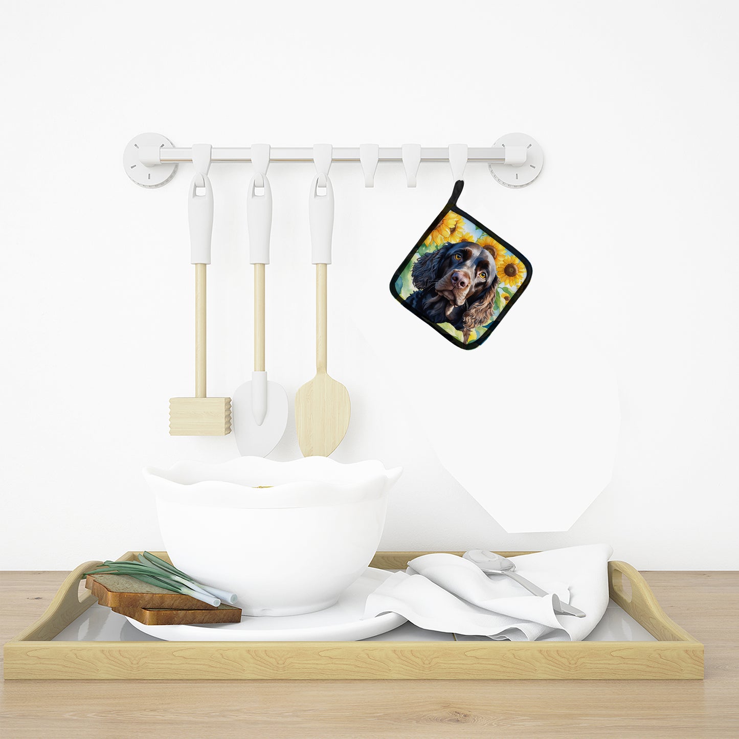 American Water Spaniel in Sunflowers Pair of Pot Holders