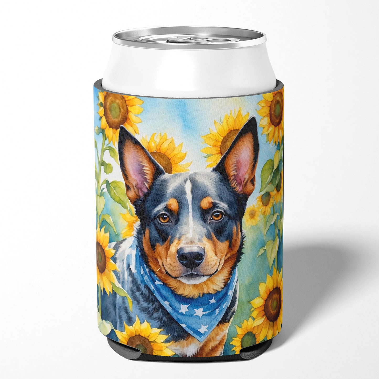 Australian Cattle Dog in Sunflowers Can or Bottle Hugger