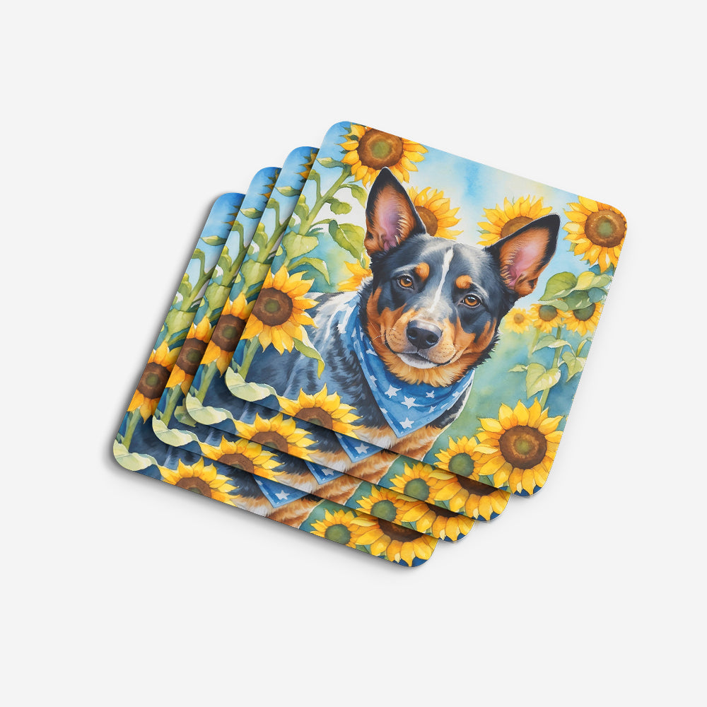 Australian Cattle Dog in Sunflowers Foam Coasters