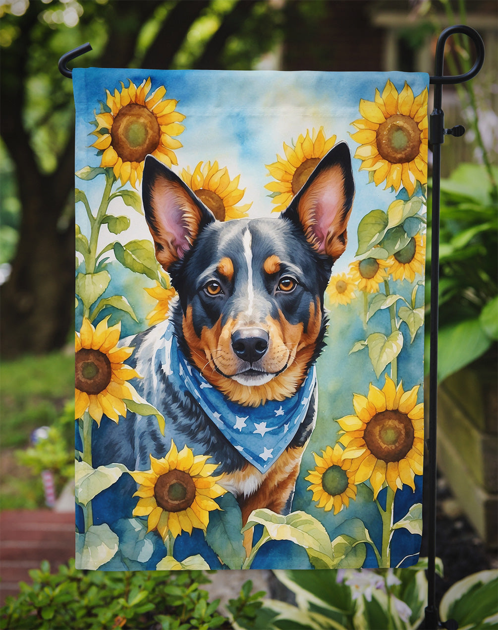 Australian Cattle Dog in Sunflowers Garden Flag