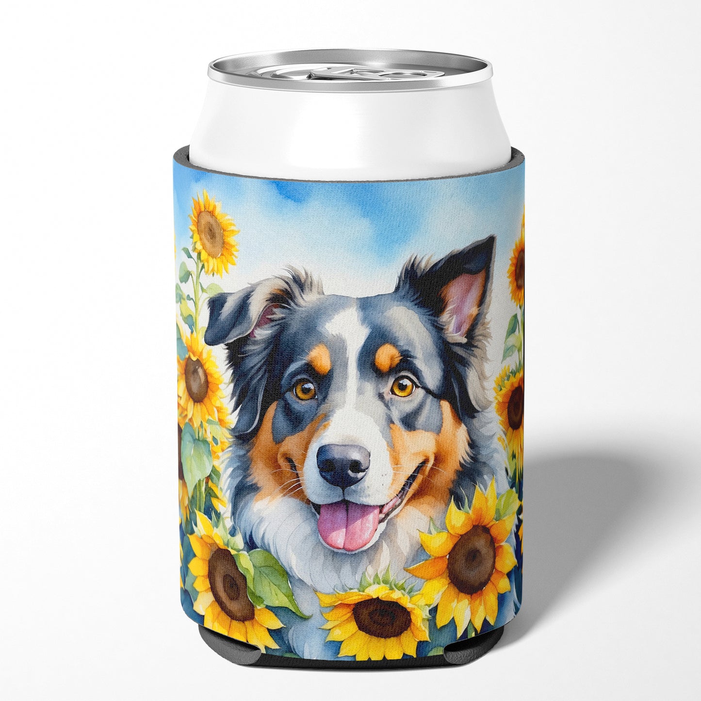 Australian Shepherd in Sunflowers Can or Bottle Hugger