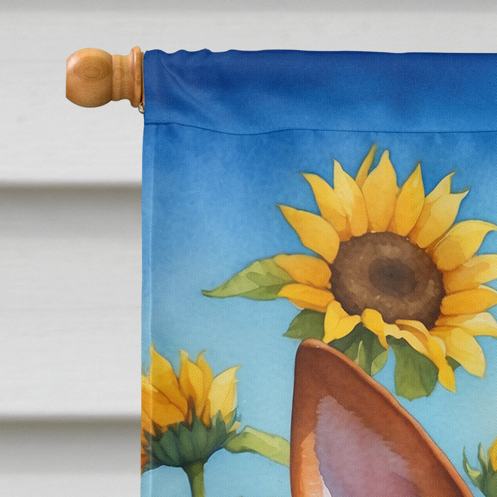 Basenji in Sunflowers House Flag