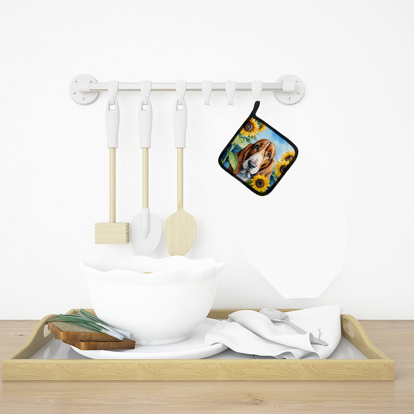 Basset Hound in Sunflowers Pair of Pot Holders