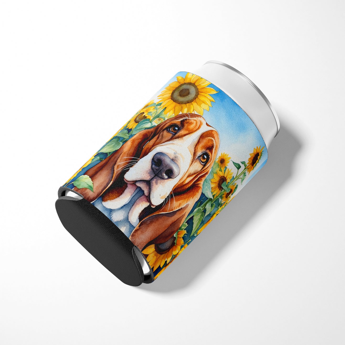 Basset Hound in Sunflowers Can or Bottle Hugger