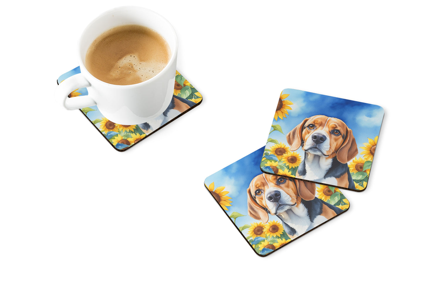 Beagle in Sunflowers Foam Coasters