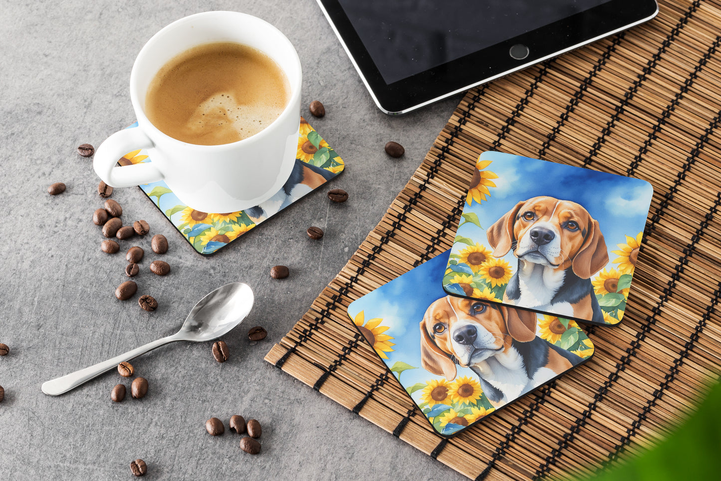 Beagle in Sunflowers Foam Coasters