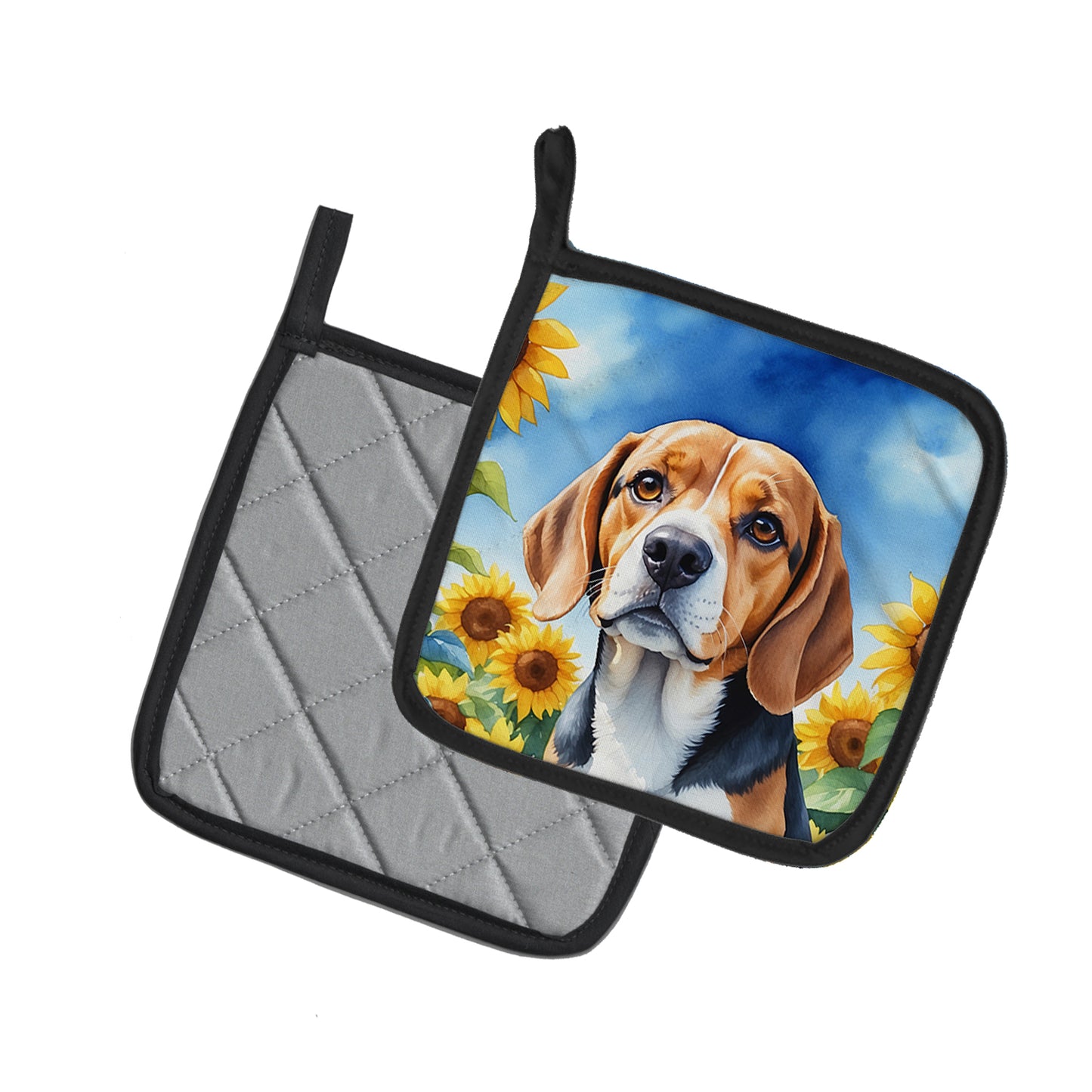 Beagle in Sunflowers Pair of Pot Holders
