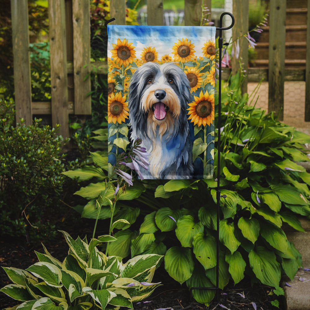 Bearded Collie in Sunflowers Garden Flag