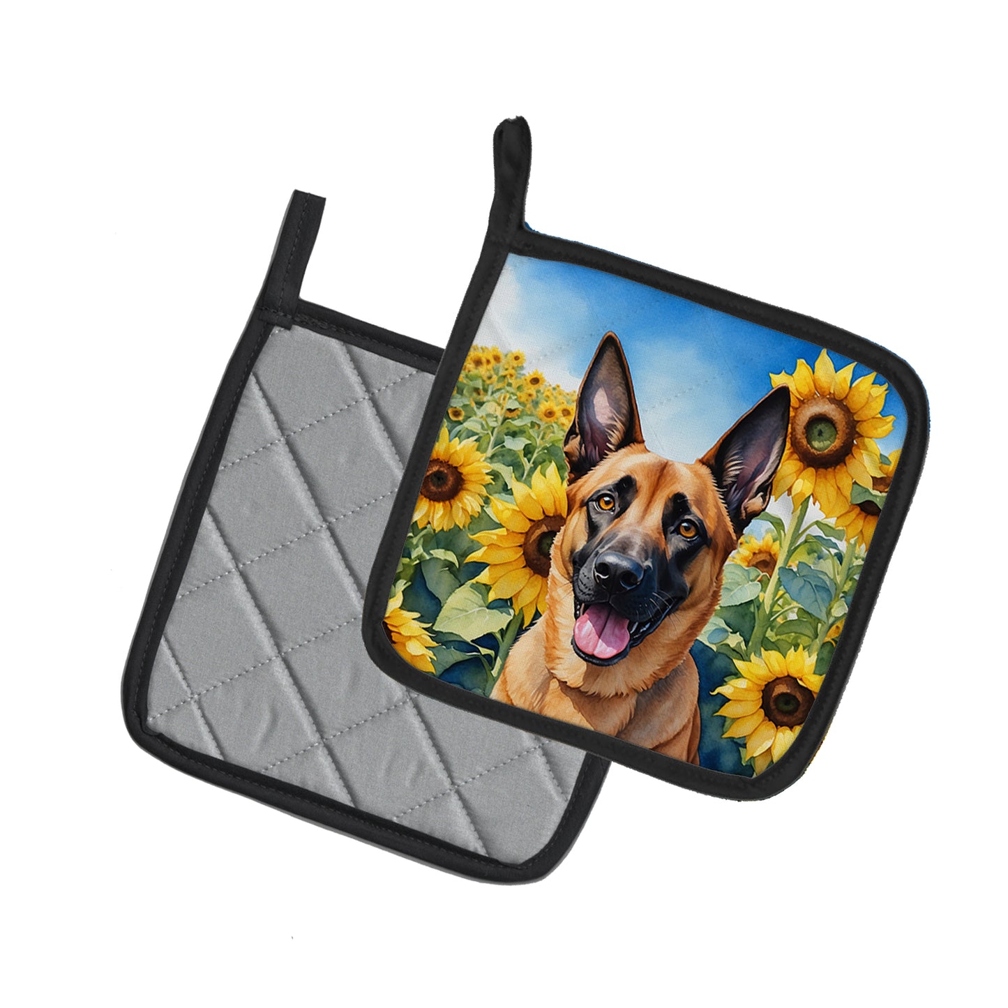 Belgian Malinois in Sunflowers Pair of Pot Holders