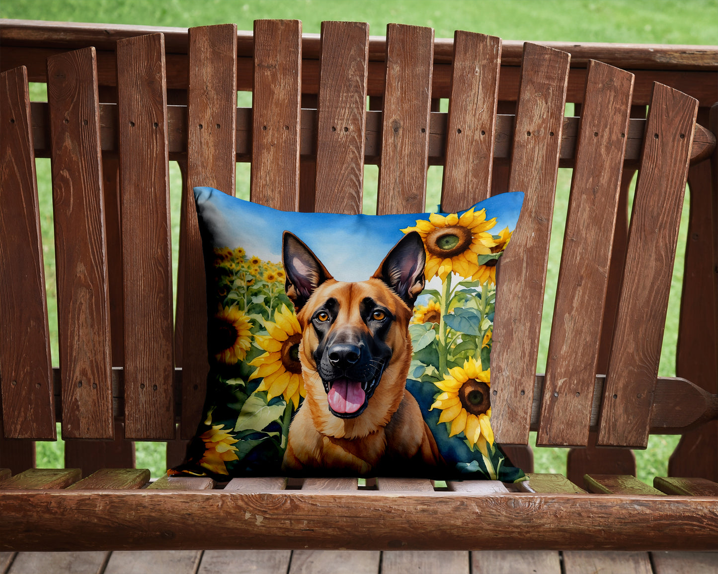 Belgian Malinois in Sunflowers Throw Pillow