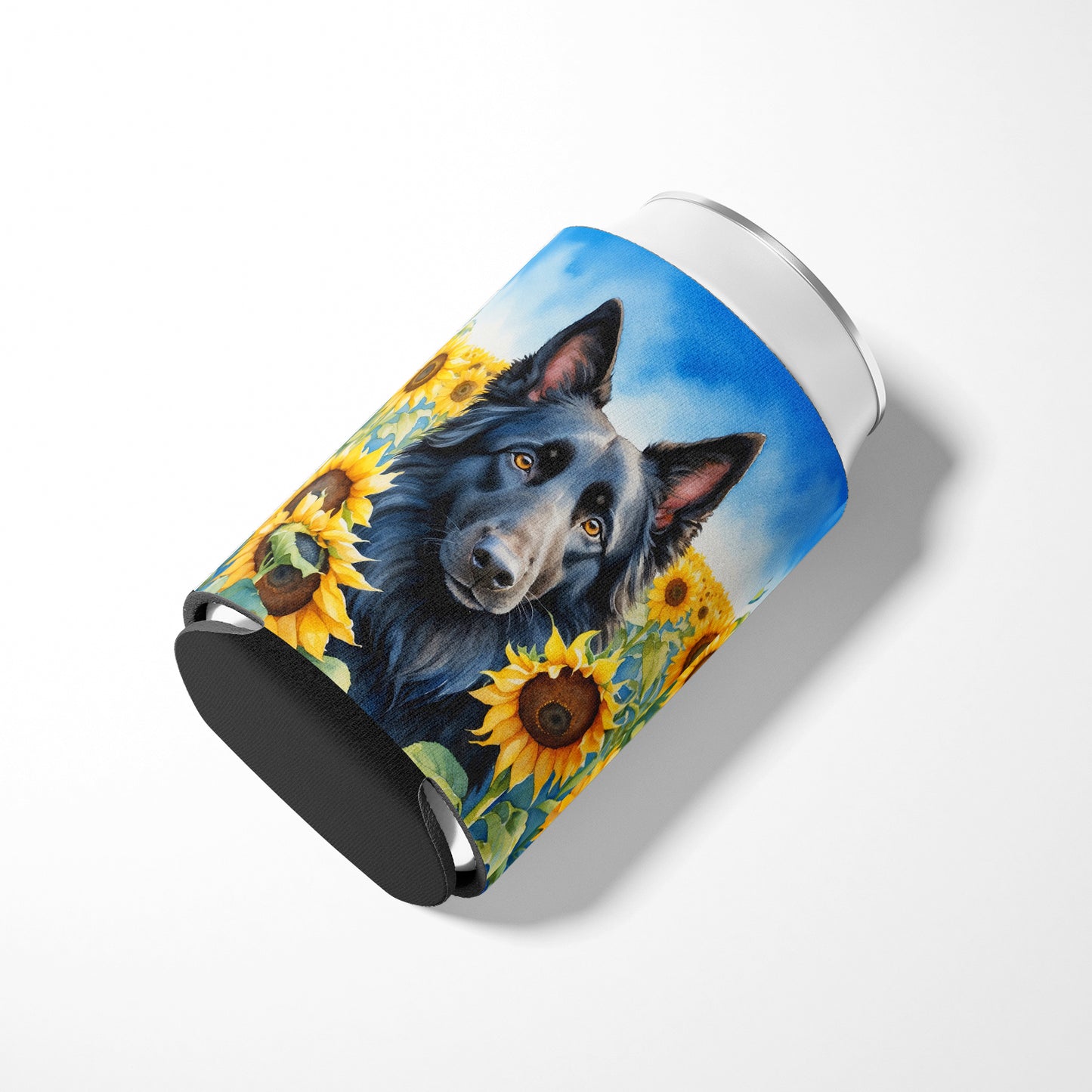 Belgian Sheepdog in Sunflowers Can or Bottle Hugger