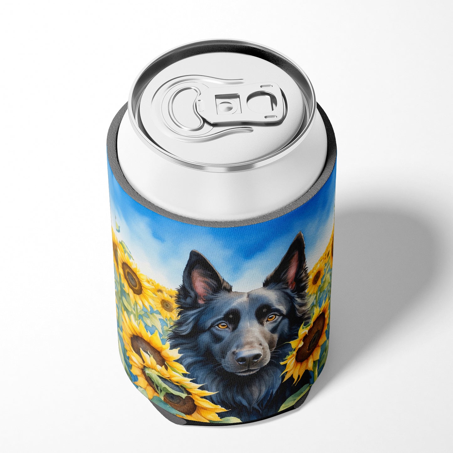 Belgian Sheepdog in Sunflowers Can or Bottle Hugger