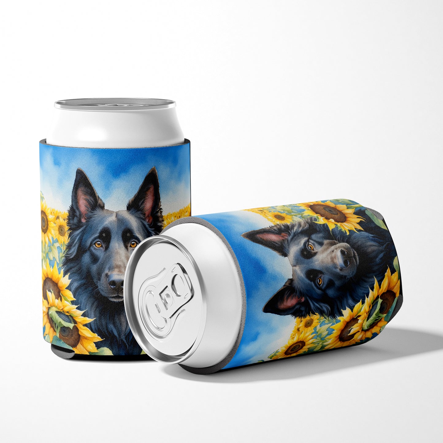 Belgian Sheepdog in Sunflowers Can or Bottle Hugger