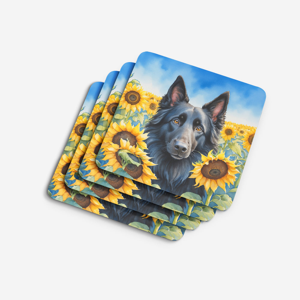 Belgian Sheepdog in Sunflowers Foam Coasters