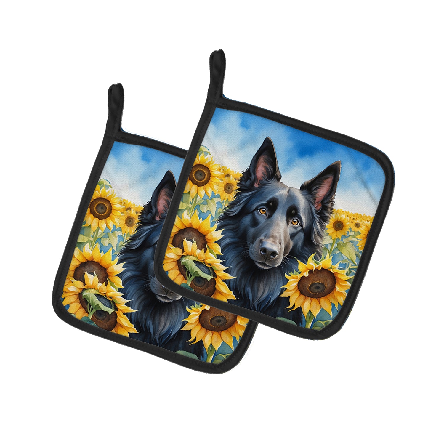 Buy this Belgian Sheepdog in Sunflowers Pair of Pot Holders