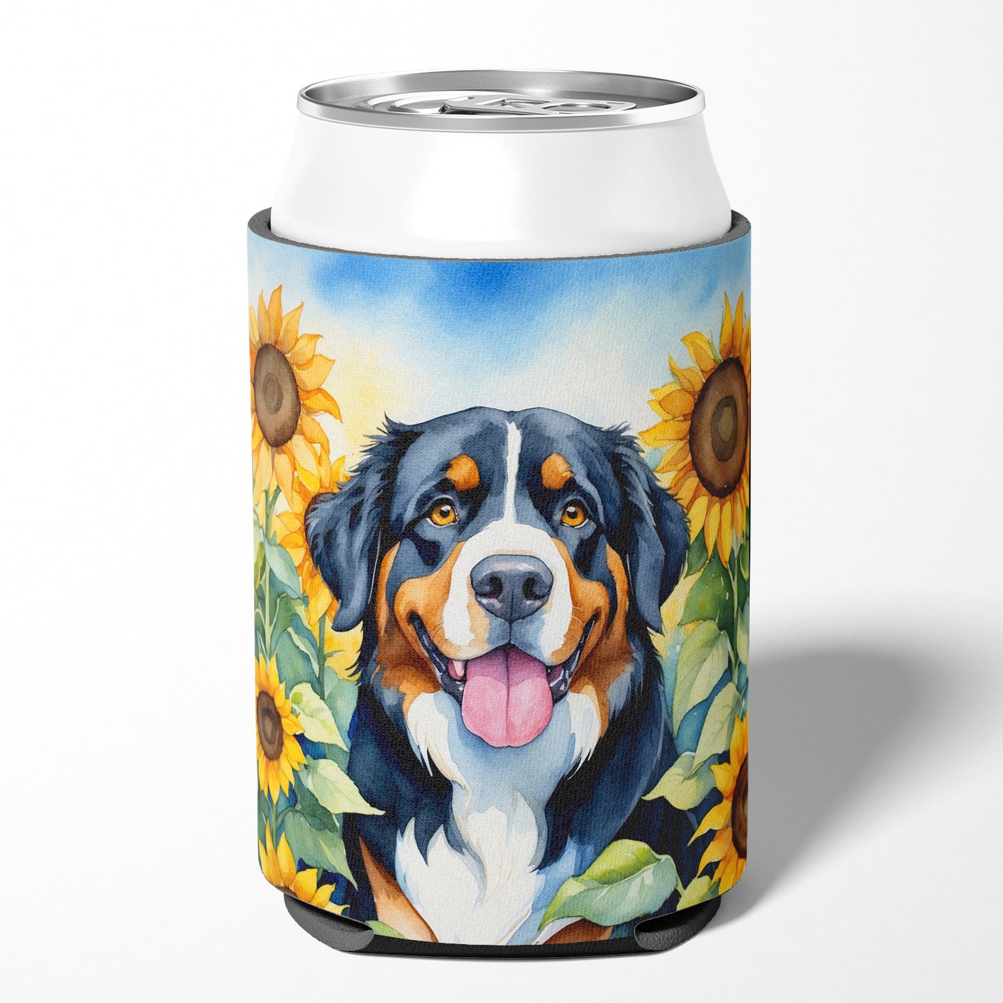 Bernese Mountain Dog in Sunflowers Can or Bottle Hugger