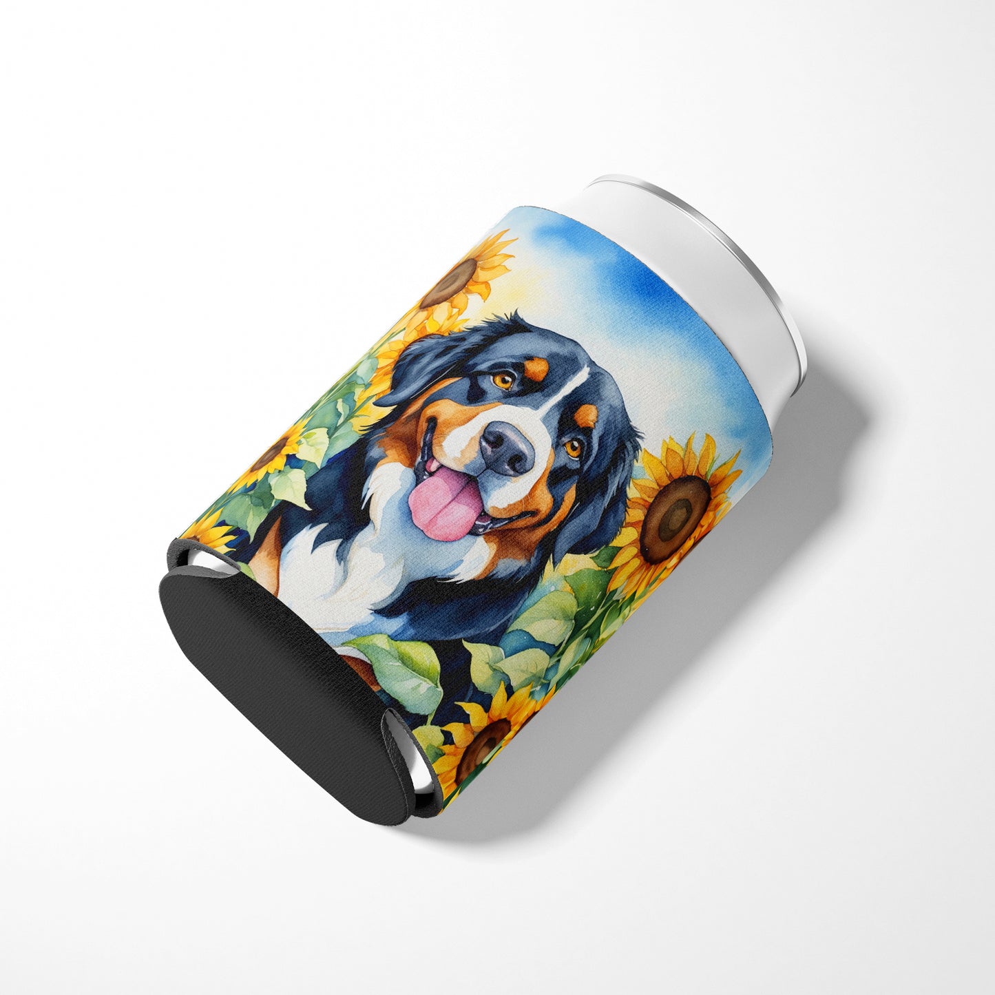 Bernese Mountain Dog in Sunflowers Can or Bottle Hugger