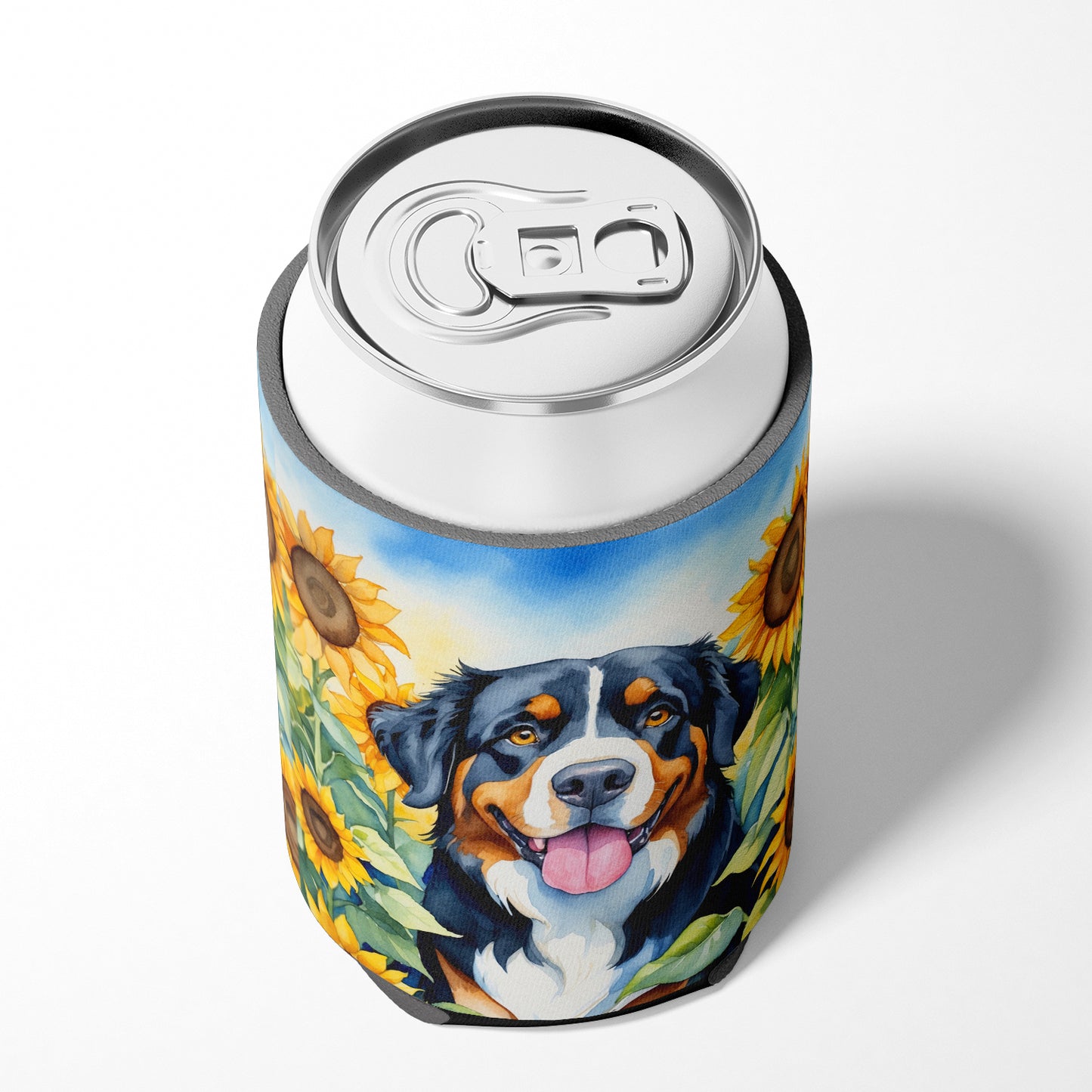 Bernese Mountain Dog in Sunflowers Can or Bottle Hugger