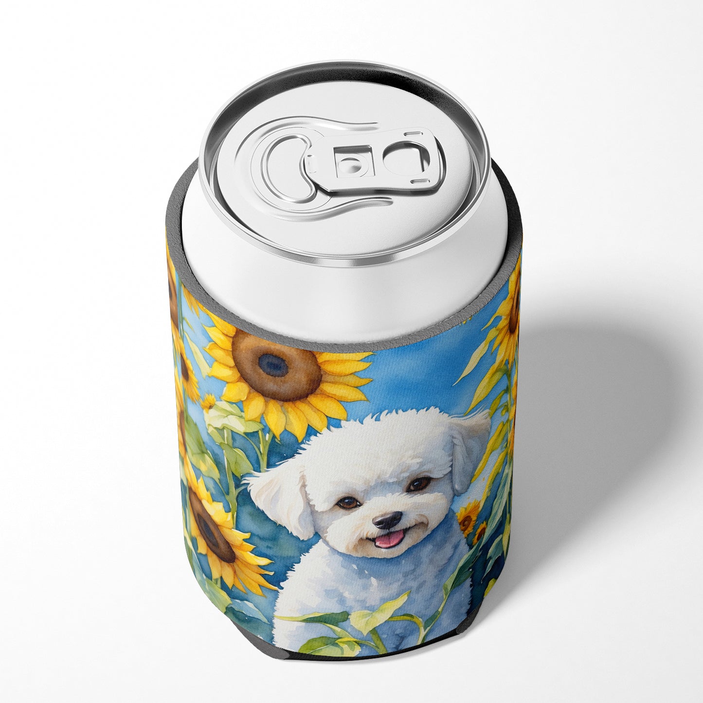 Bichon Frise in Sunflowers Can or Bottle Hugger